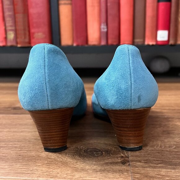 Moneta Blu Anthro Retro Blue Suede Heels Rockabilly 8 - Picture 5 of 15